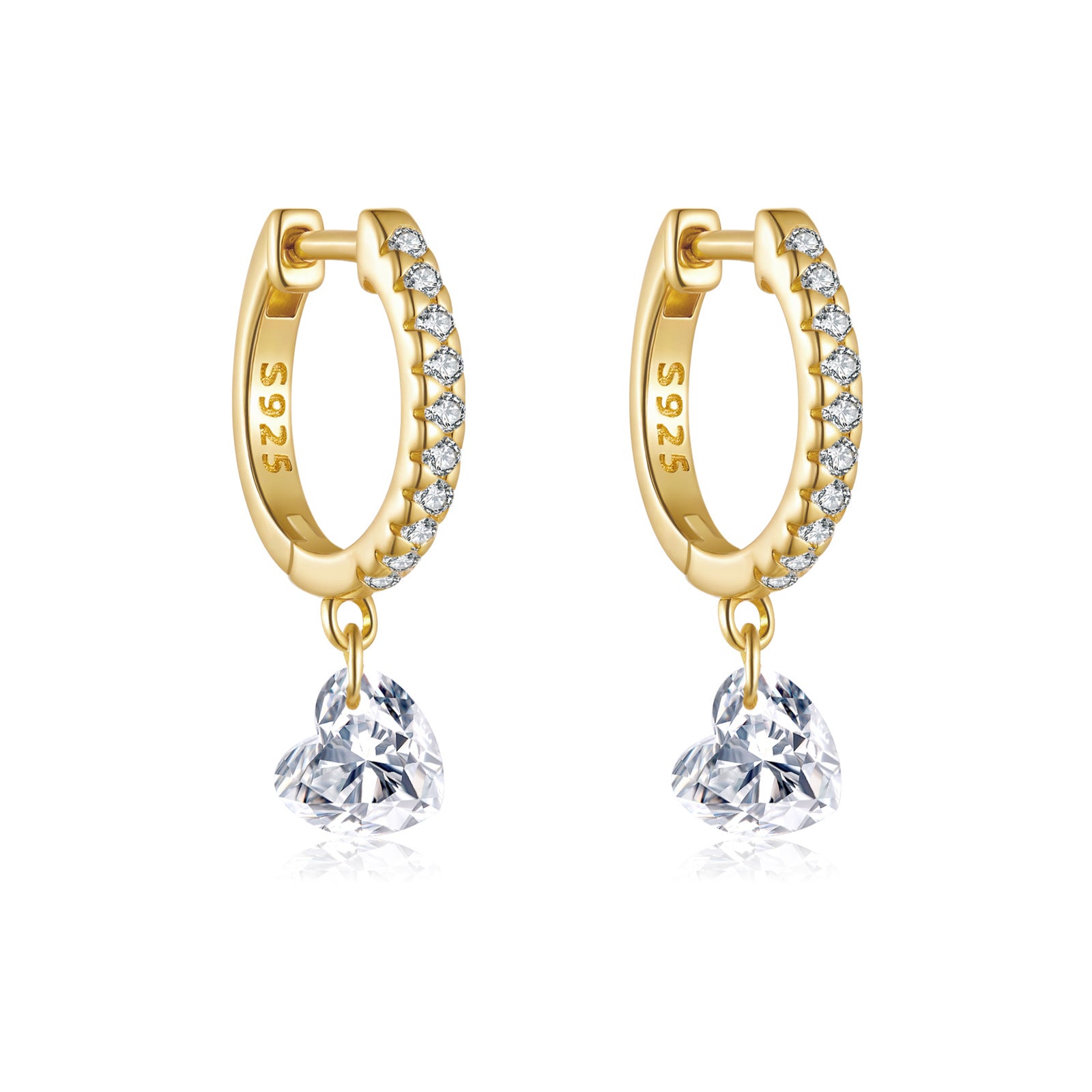 925 Sterling Silver Pavé Huggie Hoop with CZ Heart Drop Earrings 60300230
