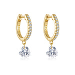 925 Sterling Silver Pavé Huggie Hoop with CZ Heart Drop Earrings 60300230