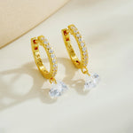 925 Sterling Silver Pavé Huggie Hoop with CZ Heart Drop Earrings 60300230