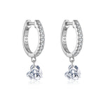 925 Sterling Silver Pavé Huggie Hoop with CZ Heart Drop Earrings 60300230