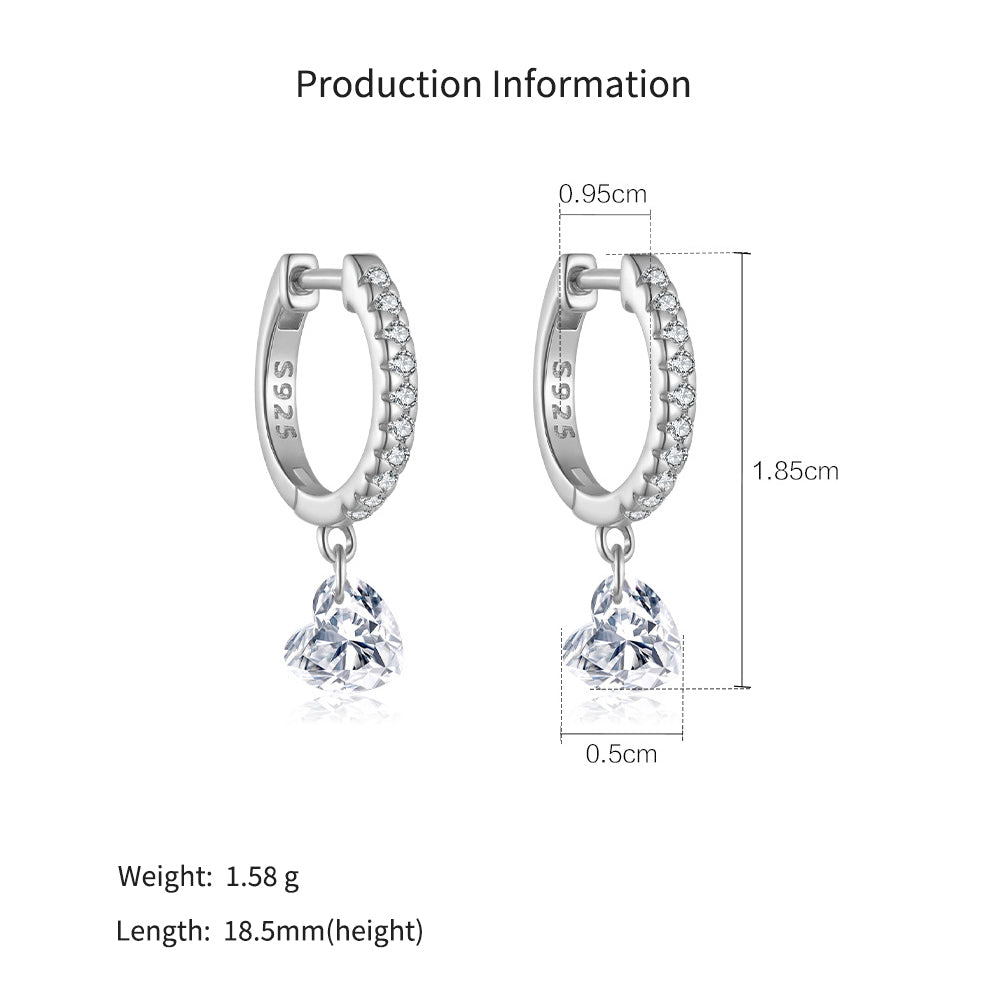 925 Sterling Silver Pavé Huggie Hoop with CZ Heart Drop Earrings 60300230