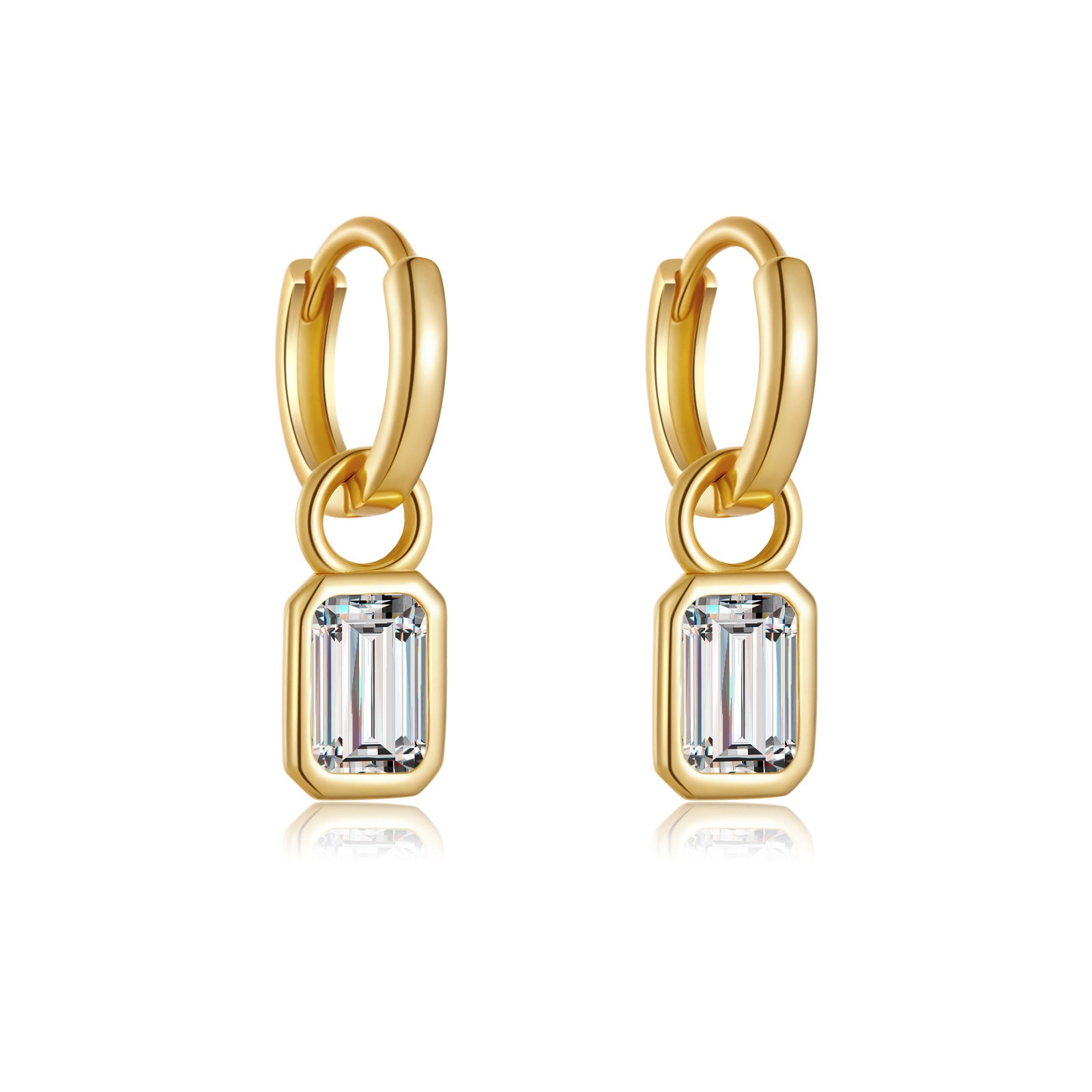 925 Sterling Silver Emerald Cut CZ Dangle Hoop Earrings 60300231