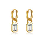 925 Sterling Silver Emerald Cut CZ Dangle Hoop Earrings 60300231