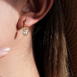925 Sterling Silver Emerald Cut CZ Dangle Hoop Earrings 60300231