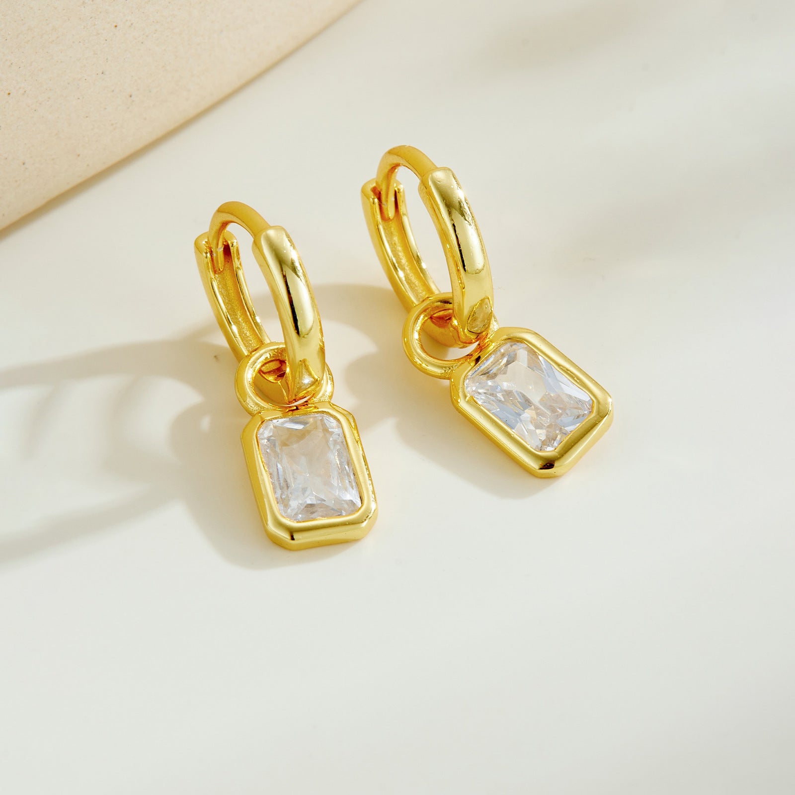 925 Sterling Silver Emerald Cut CZ Dangle Hoop Earrings 60300231