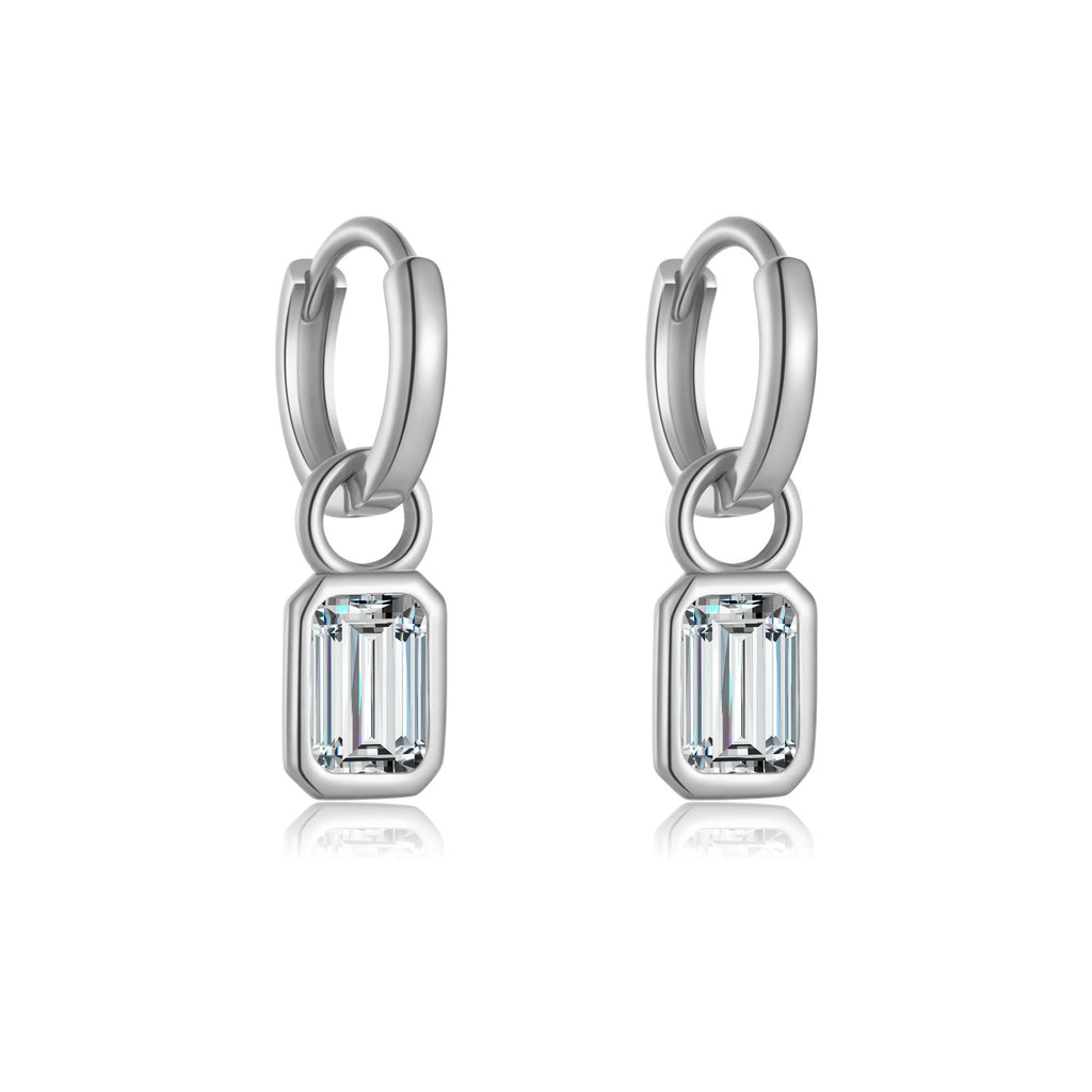 925 Sterling Silver Emerald Cut CZ Dangle Hoop Earrings 60300231