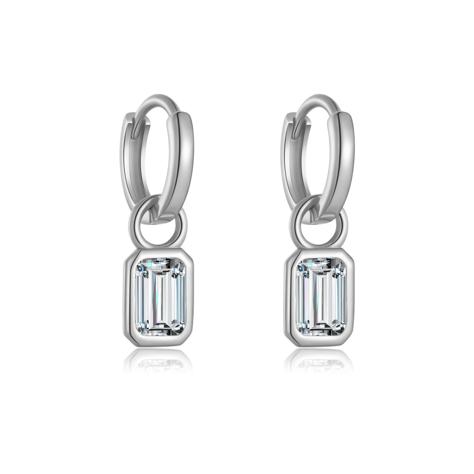 925 Sterling Silver Emerald Cut CZ Dangle Hoop Earrings 60300231