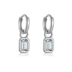 925 Sterling Silver Emerald Cut CZ Dangle Hoop Earrings 60300231
