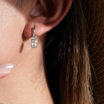 925 Sterling Silver Emerald Cut CZ Dangle Hoop Earrings 60300231