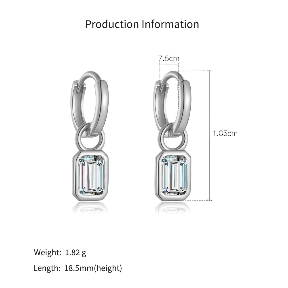 925 Sterling Silver Emerald Cut CZ Dangle Hoop Earrings 60300231