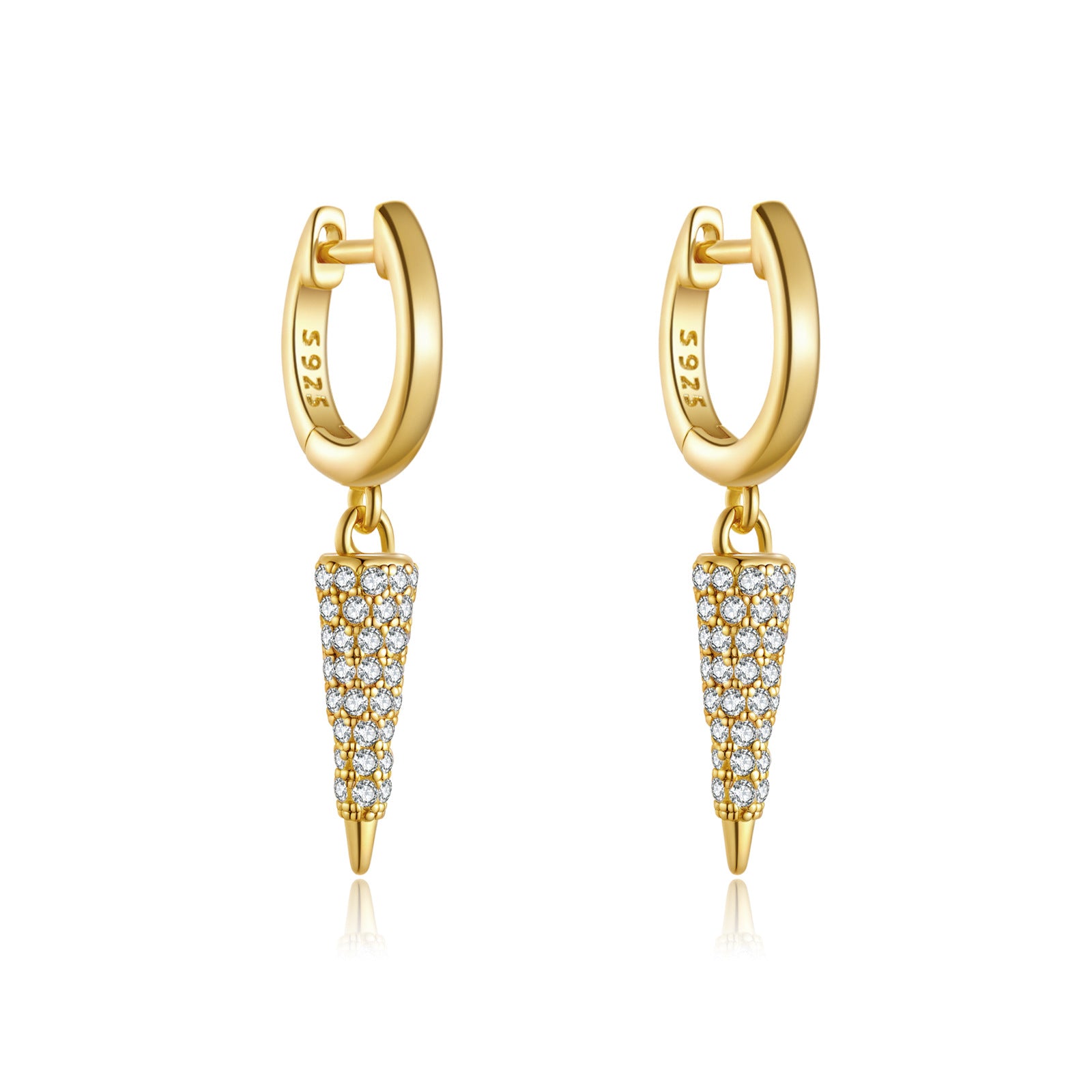 925 Sterling Silver Pavé CZ Spike Drop Huggie Earrings 60300232