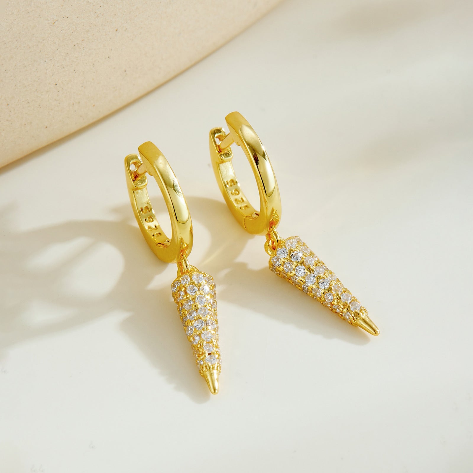 925 Sterling Silver Pavé CZ Spike Drop Huggie Earrings 60300232