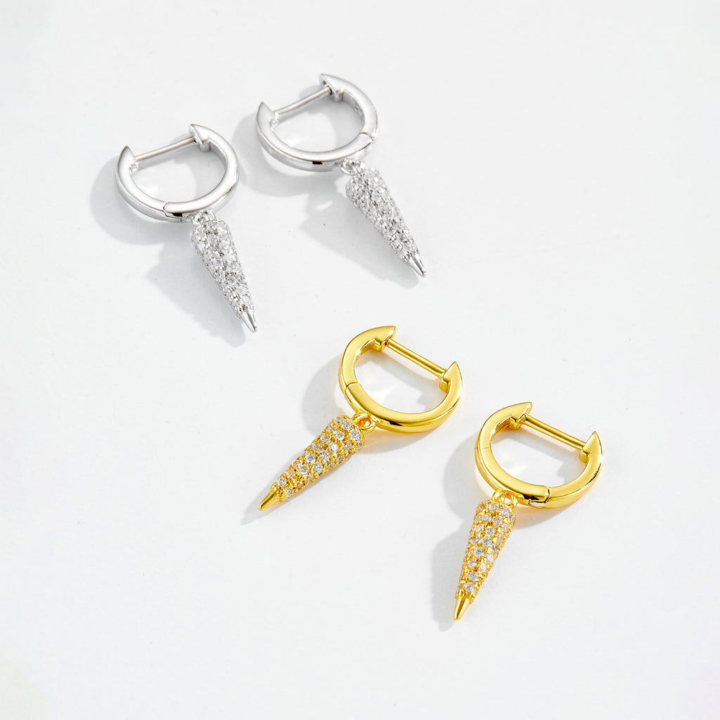 925 Sterling Silver Pavé CZ Spike Drop Huggie Earrings 60300232
