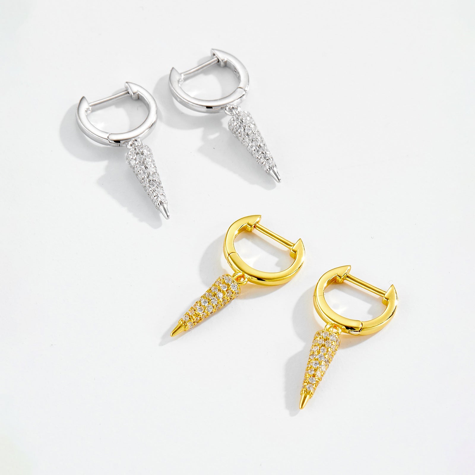 925 Sterling Silver Pavé CZ Spike Drop Huggie Earrings 60300232