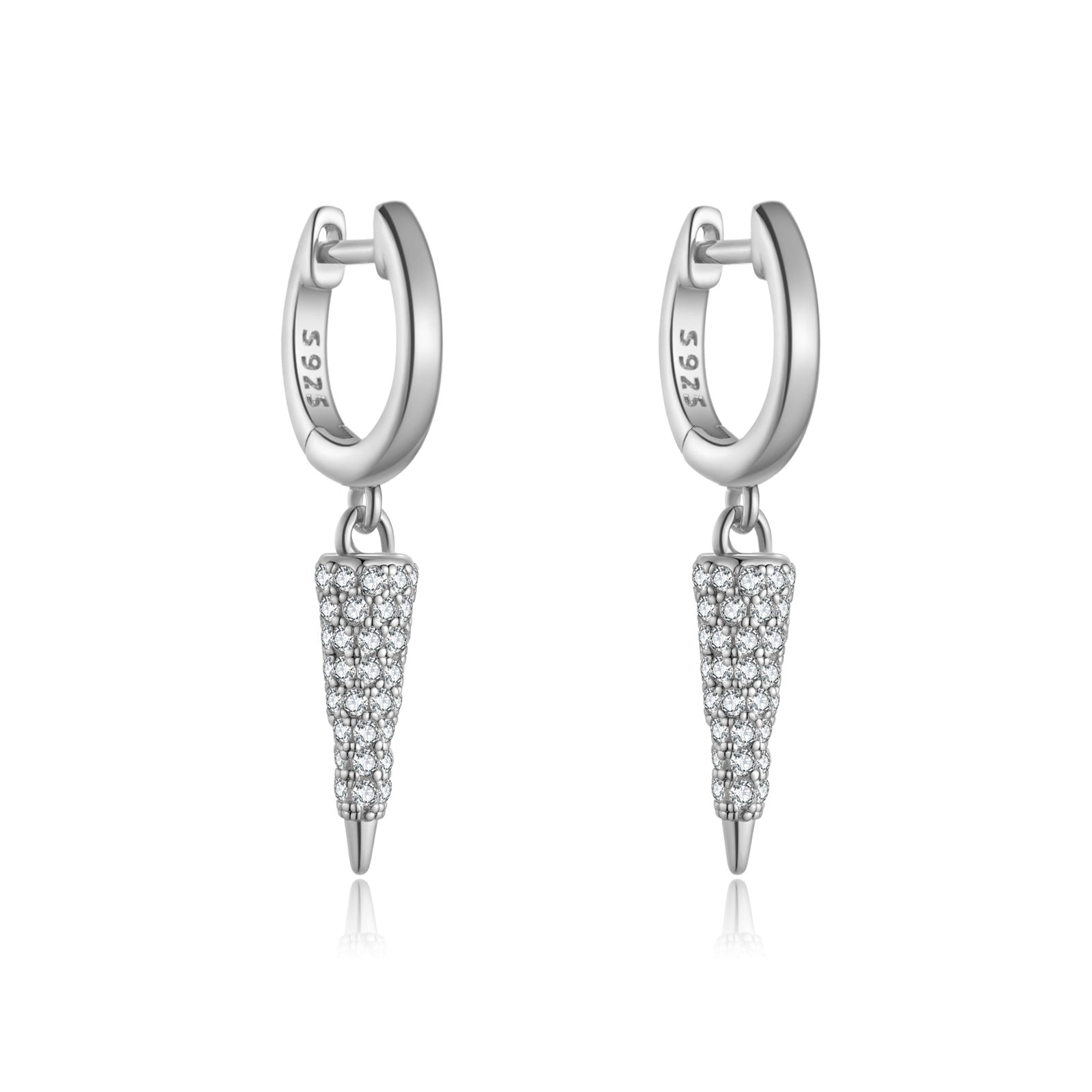 925 Sterling Silver Pavé CZ Spike Drop Huggie Earrings 60300232