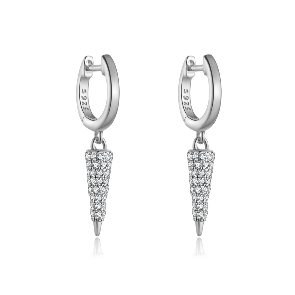 925 Sterling Silver Pavé CZ Spike Drop Huggie Earrings 60300232