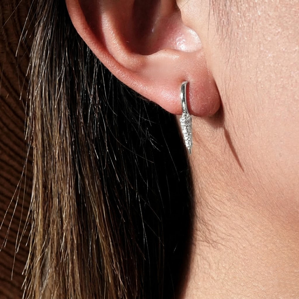 925 Sterling Silver Pavé CZ Spike Drop Huggie Earrings 60300232