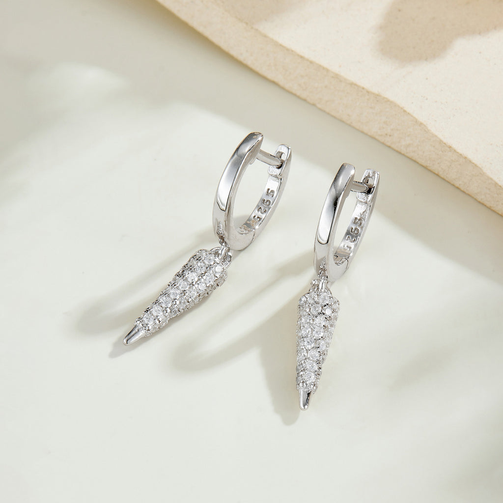 925 Sterling Silver Pavé CZ Spike Drop Huggie Earrings 60300232