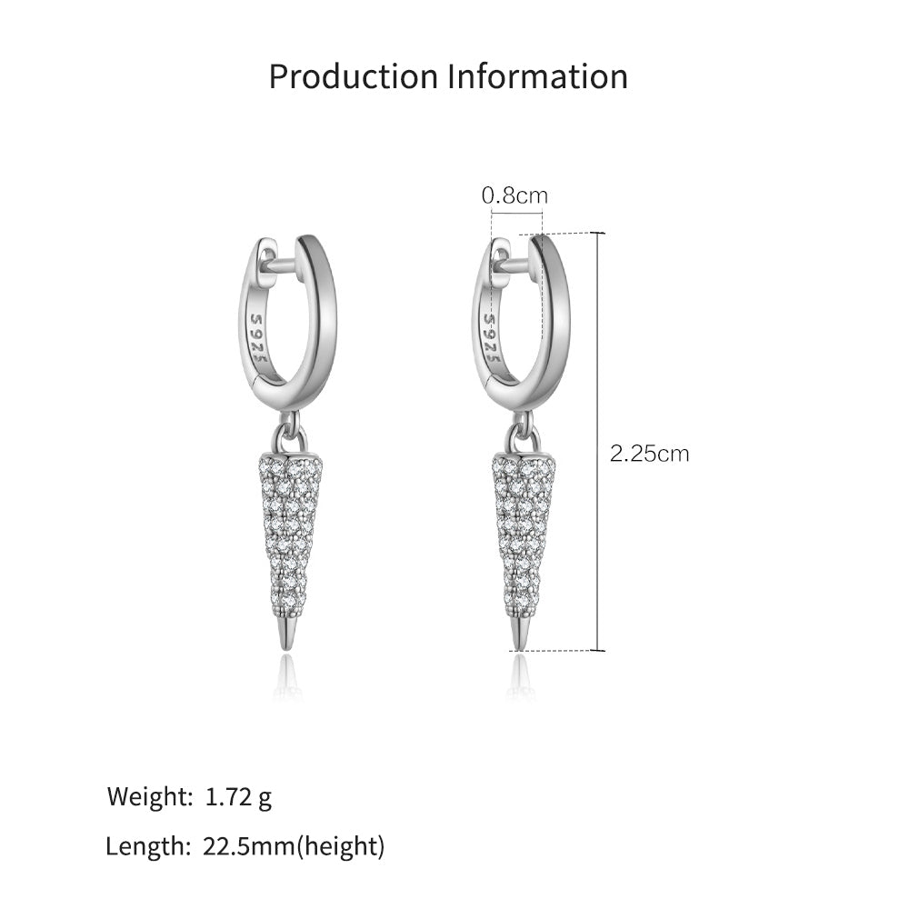 925 Sterling Silver Pavé CZ Spike Drop Huggie Earrings 60300232