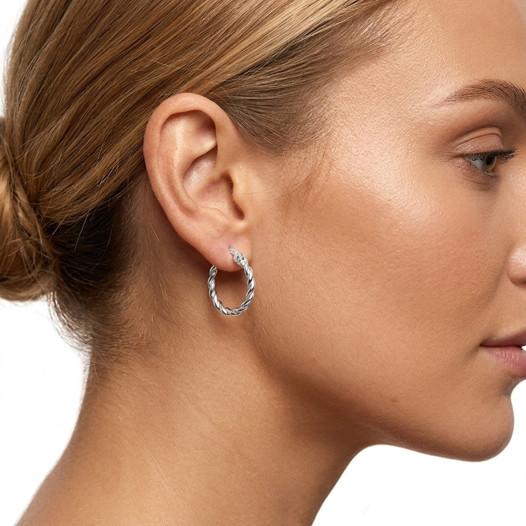 925 Sterling Silver Twisted Rope Hoop Earrings 60400025