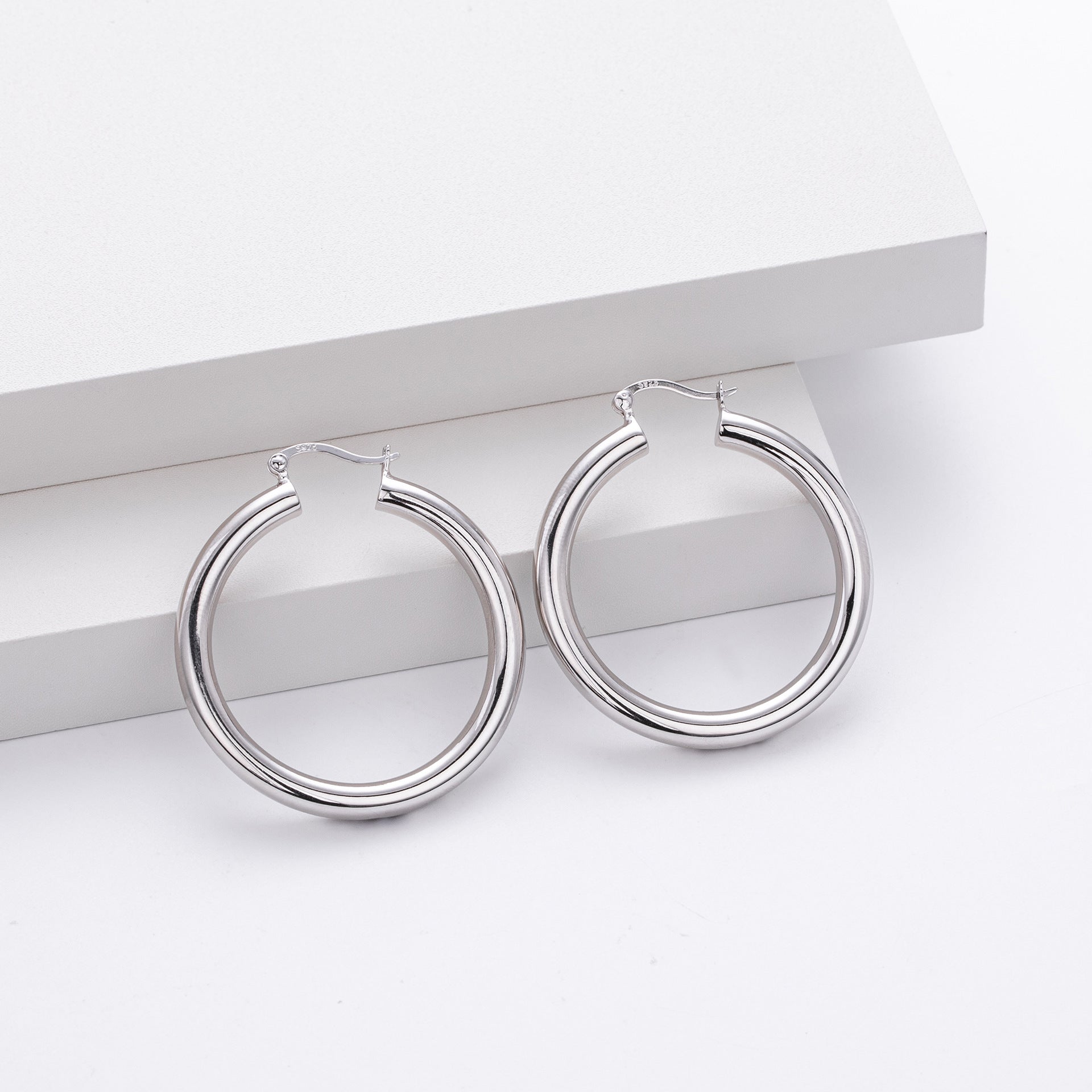 925 Sterling Silver Statement Oversized Hollow Hoop Earrings 60400026
