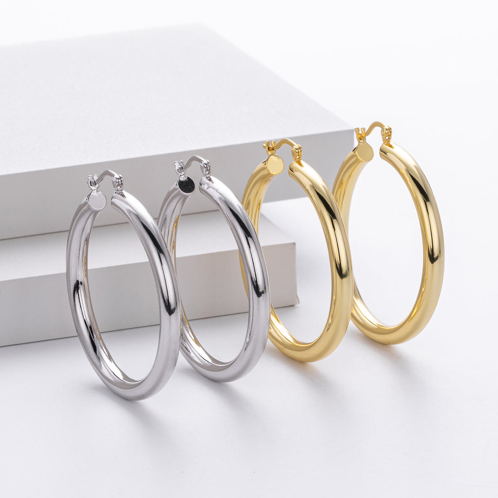 925 Sterling Silver Statement Oversized Hollow Hoop Earrings 60400026