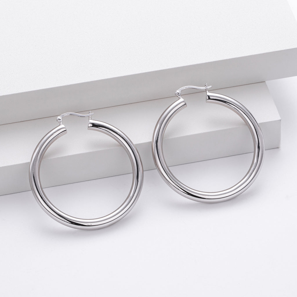 925 Sterling Silver Statement Oversized Hollow Hoop Earrings 60400026