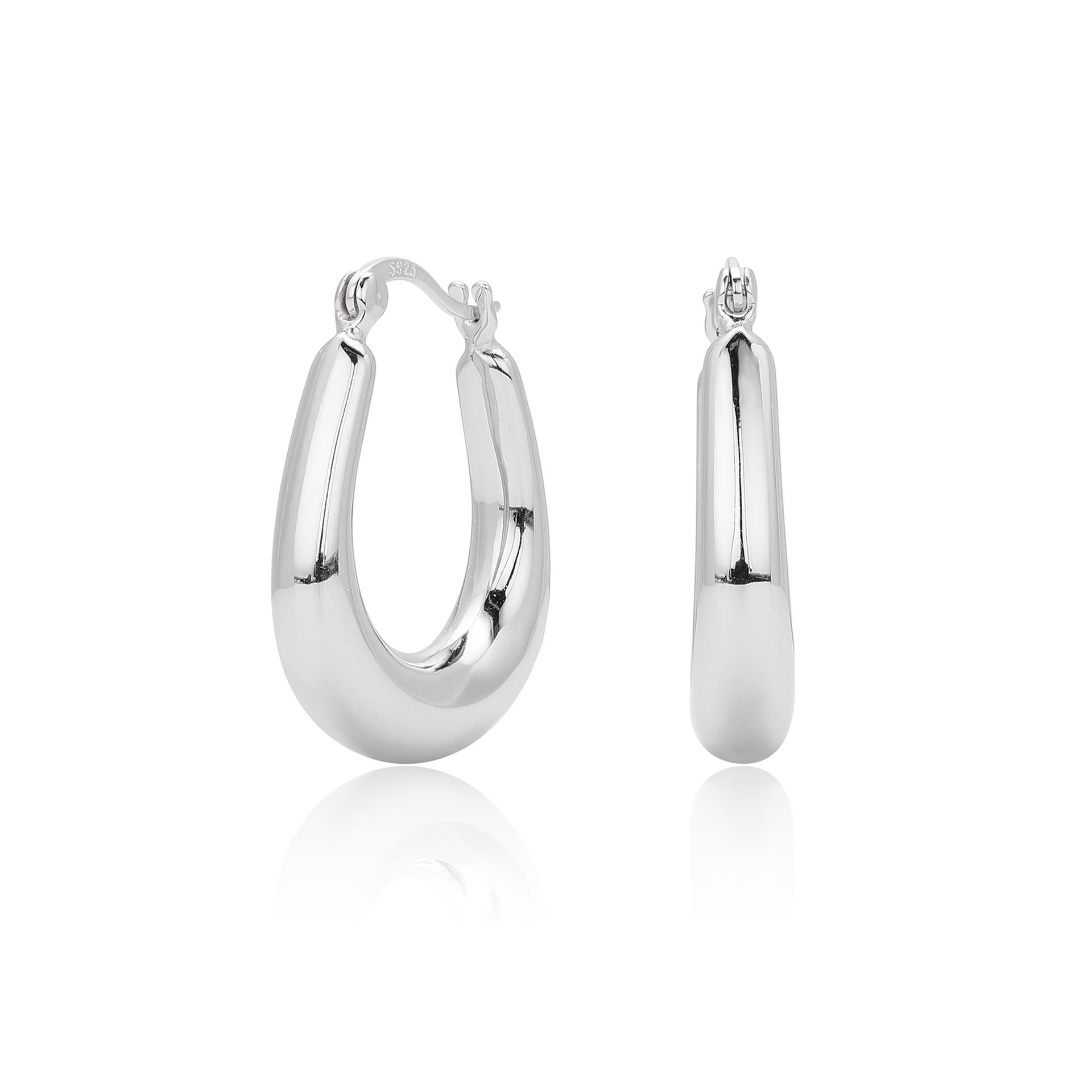 925 Sterling Silver Minimalist Oval Tapered Hollow Hoop Earrings 60400028