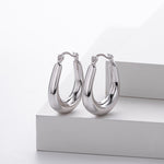 925 Sterling Silver Minimalist Oval Tapered Hollow Hoop Earrings 60400028