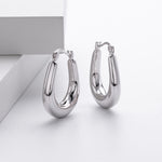 925 Sterling Silver Minimalist Oval Tapered Hollow Hoop Earrings 60400028