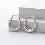 925 Sterling Silver Minimalist Oval Tapered Hollow Hoop Earrings 60400028