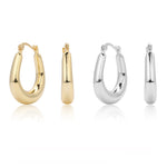925 Sterling Silver Minimalist Oval Tapered Hollow Hoop Earrings 60400028