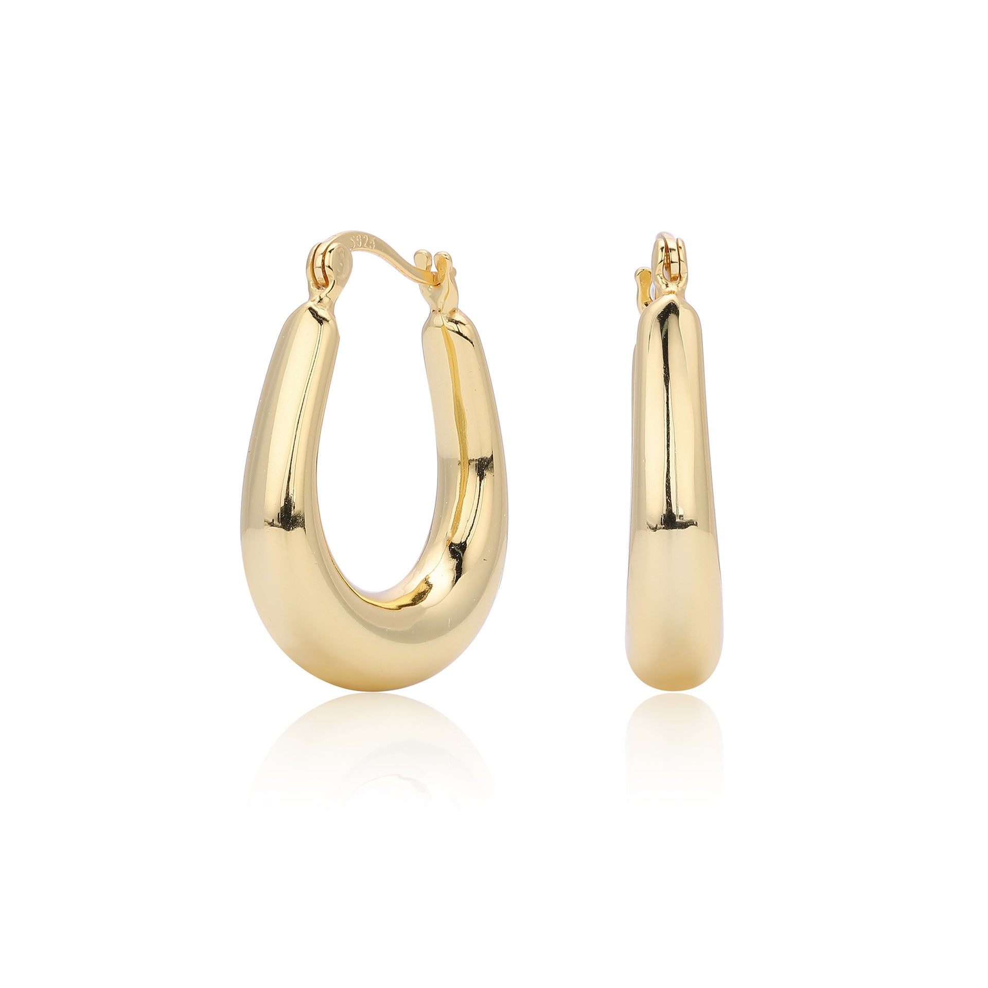 925 Sterling Silver Minimalist Oval Tapered Hollow Hoop Earrings 60400028