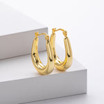 925 Sterling Silver Minimalist Oval Tapered Hollow Hoop Earrings 60400028