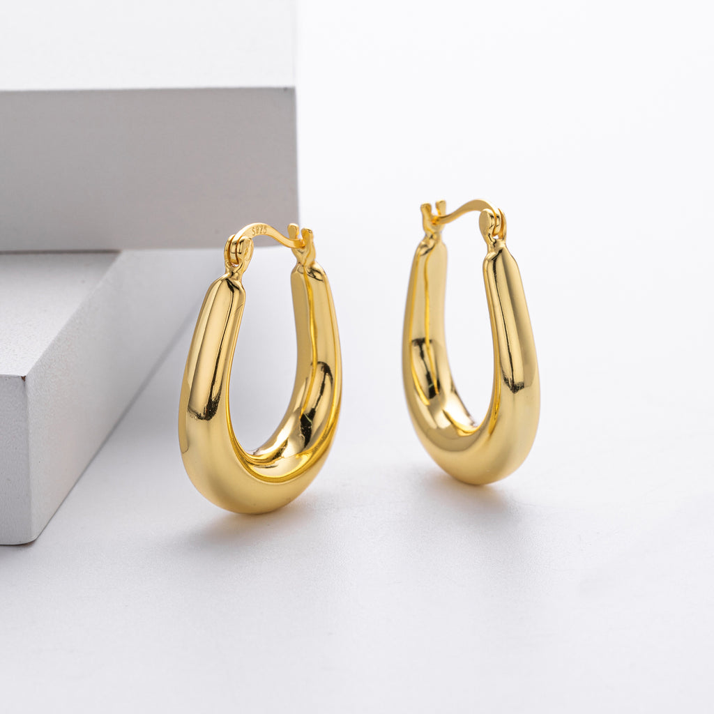 925 Sterling Silver Minimalist Oval Tapered Hollow Hoop Earrings 60400028