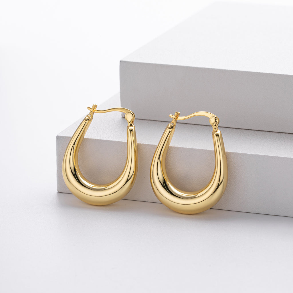 925 Sterling Silver Minimalist Oval Tapered Hollow Hoop Earrings 60400028