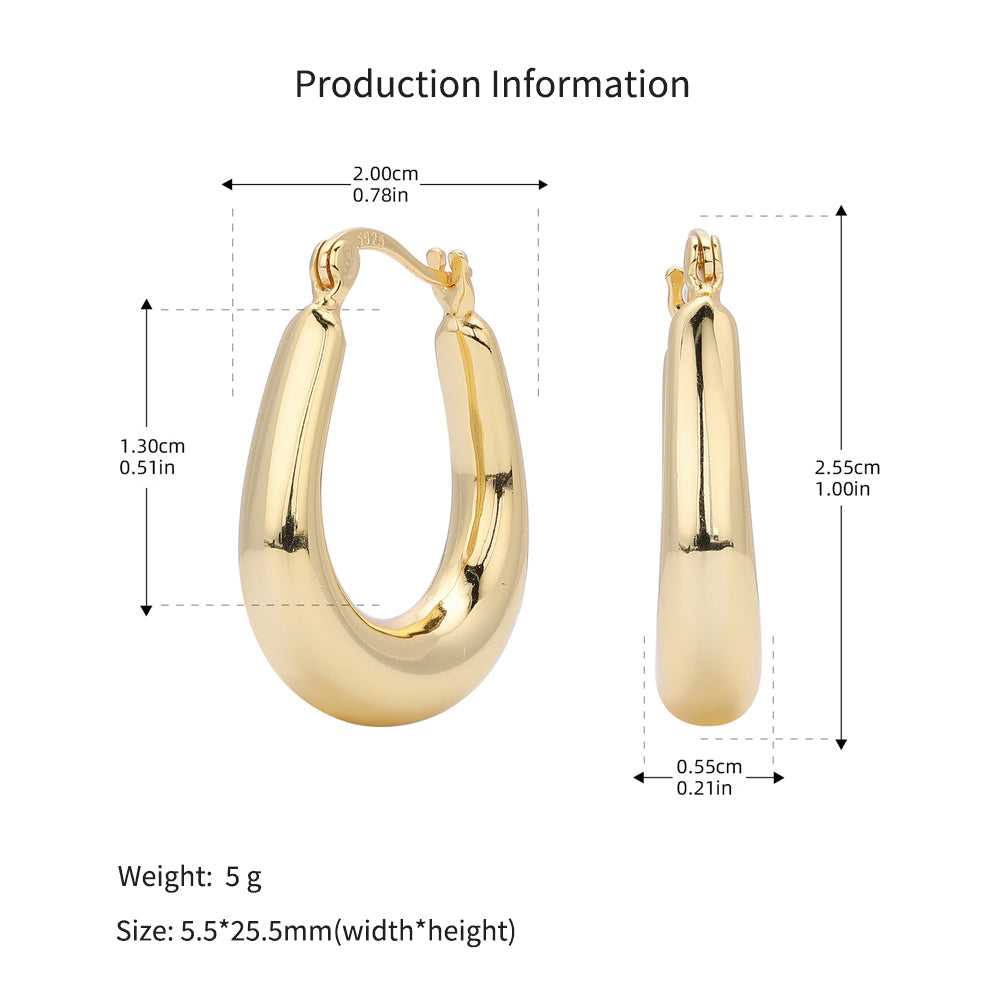925 Sterling Silver Minimalist Oval Tapered Hollow Hoop Earrings 60400028