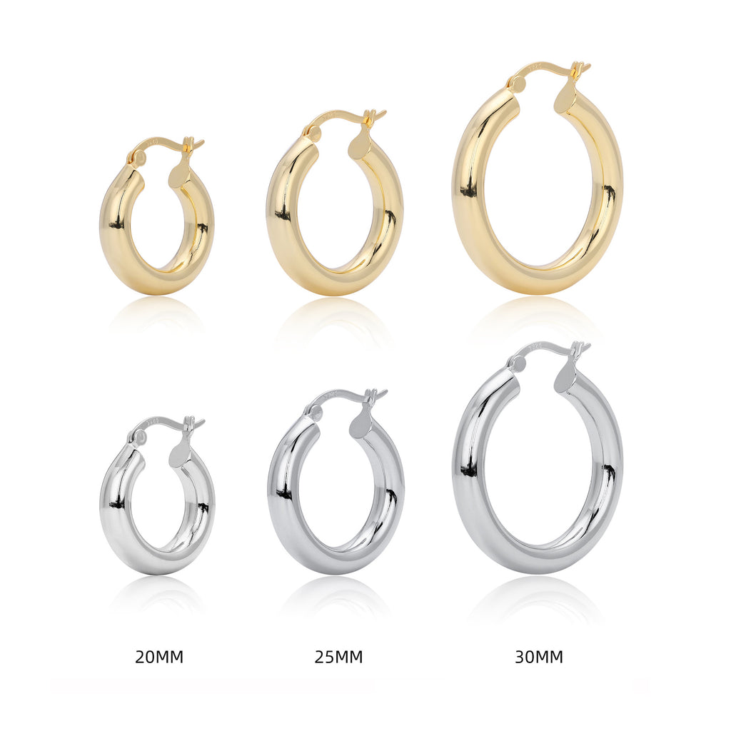 925 Sterling Silver Classic Chunky Hollow Hoop Earrings 60400030
