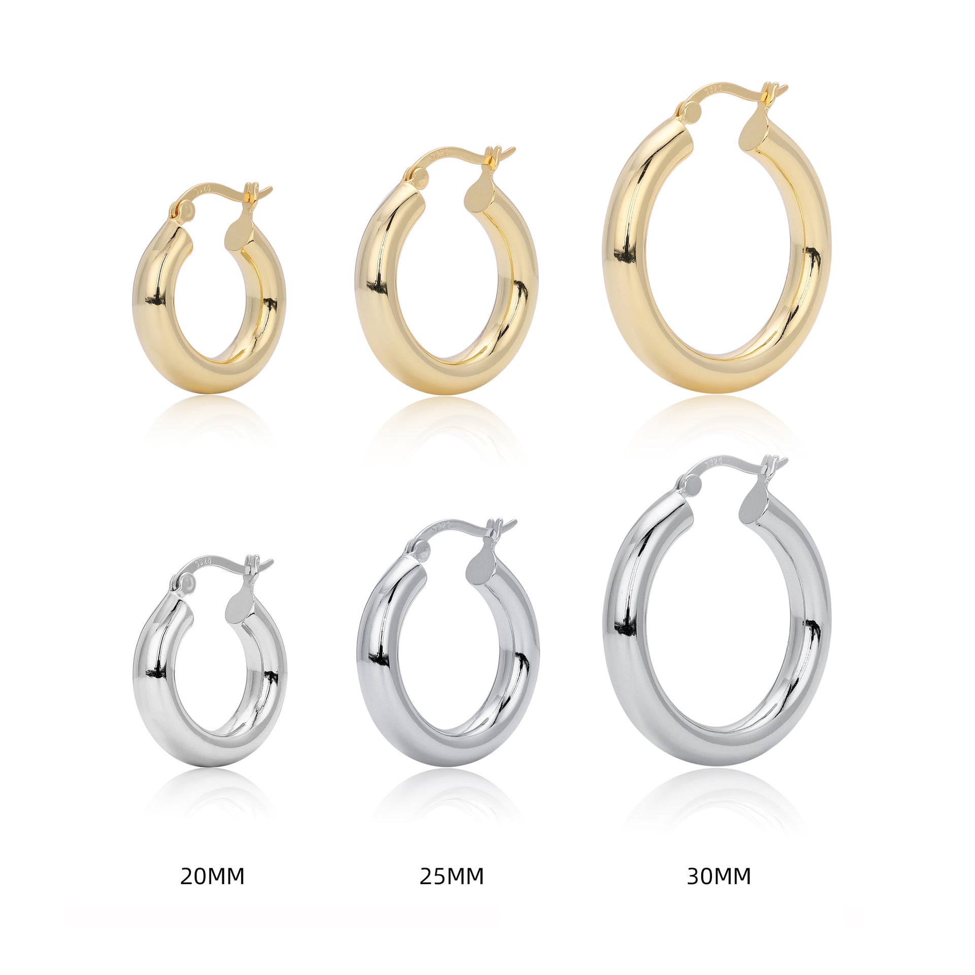 925 Sterling Silver Classic Chunky Hollow Hoop Earrings 60400030