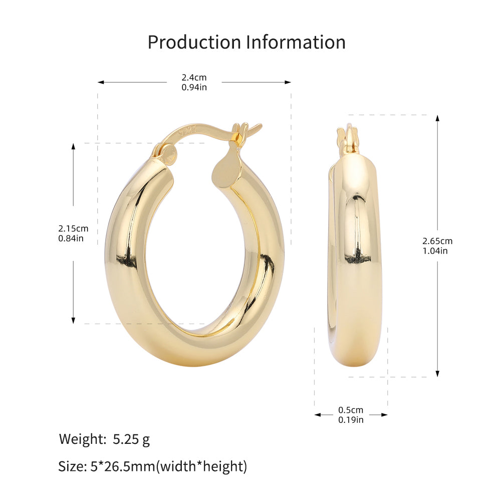 925 Sterling Silver Classic Chunky Hollow Hoop Earrings 60400030
