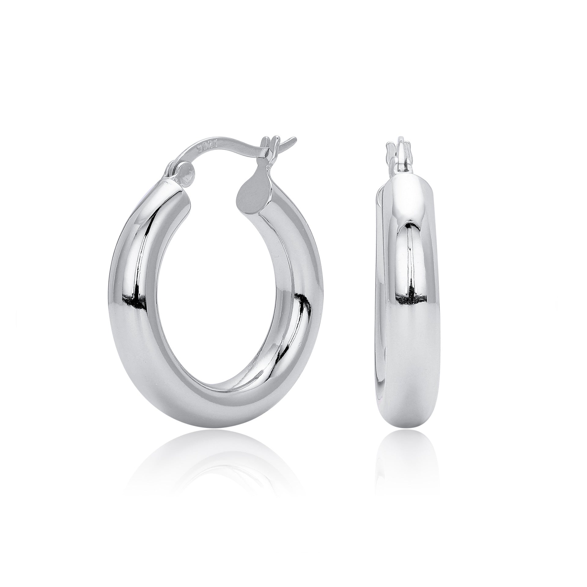 925 Sterling Silver Classic Chunky Hollow Hoop Earrings 60400030