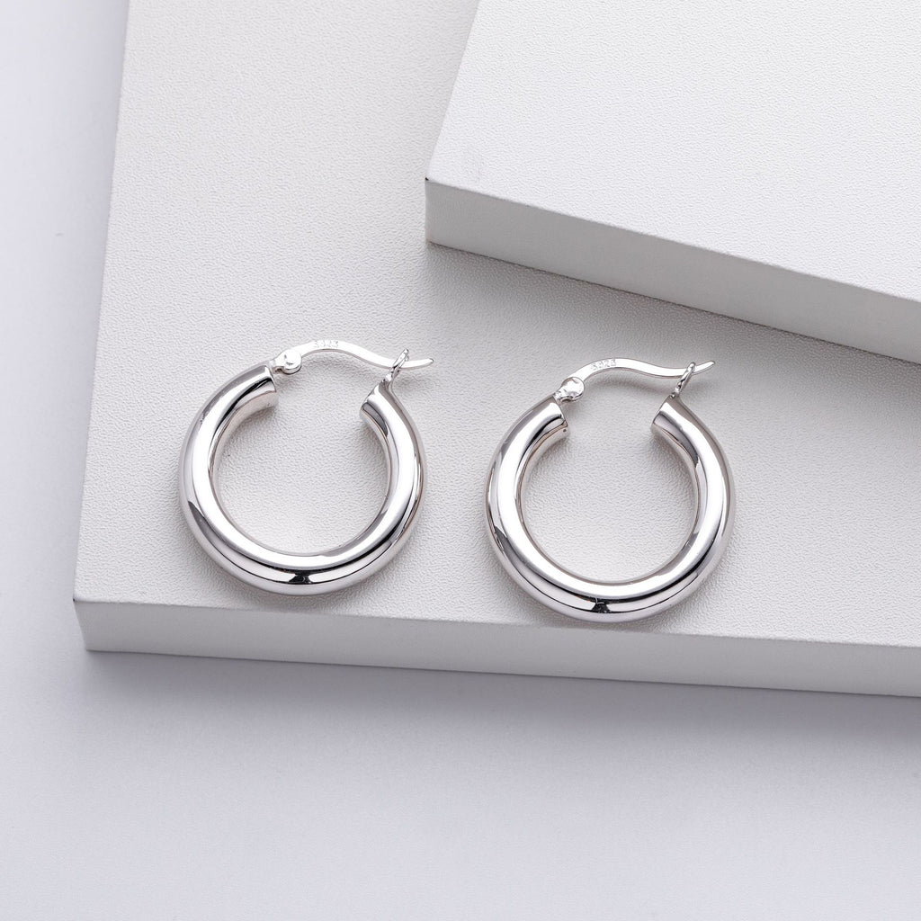 925 Sterling Silver Classic Chunky Hollow Hoop Earrings 60400030