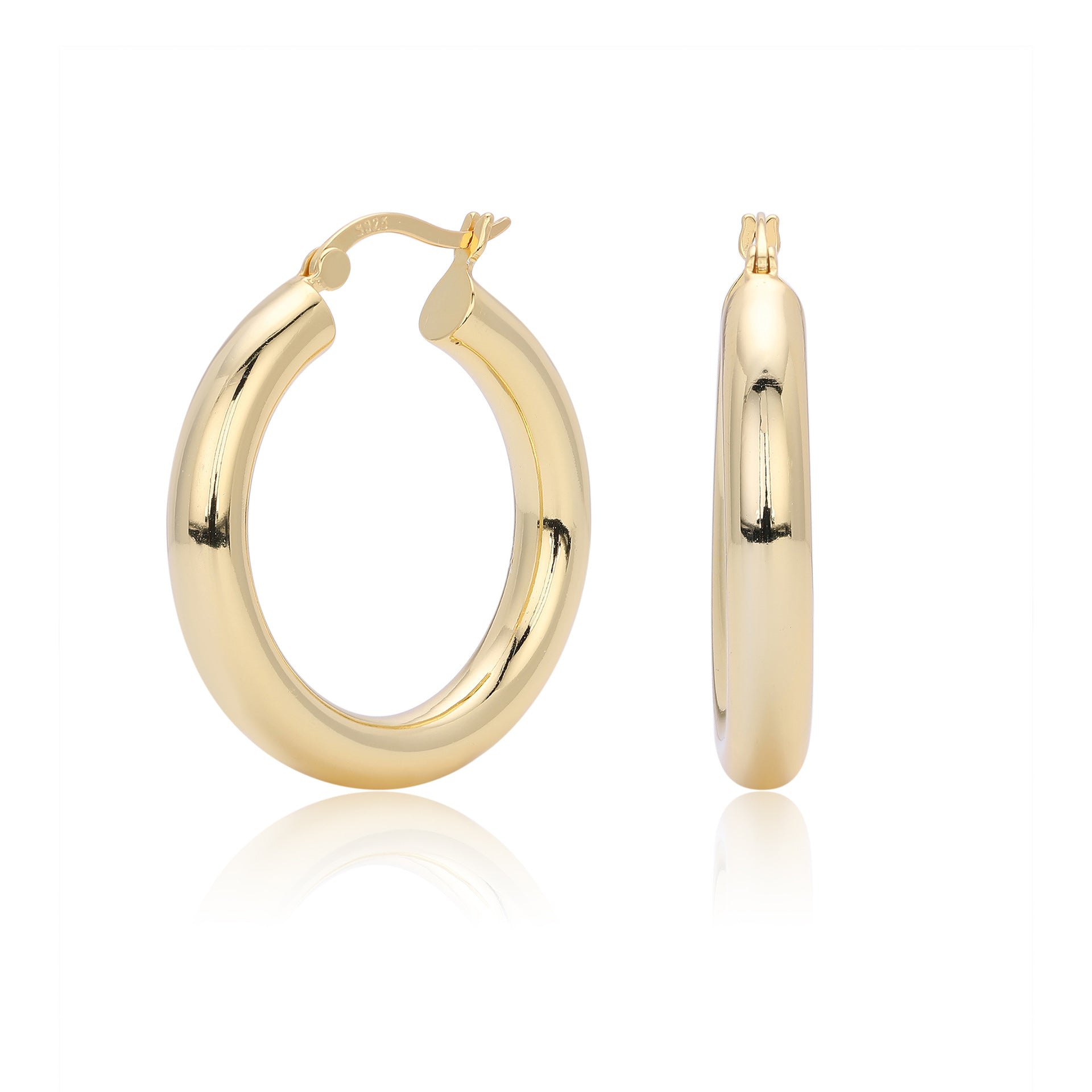 925 Sterling Silver Classic Chunky Hollow Hoop Earrings 60400030