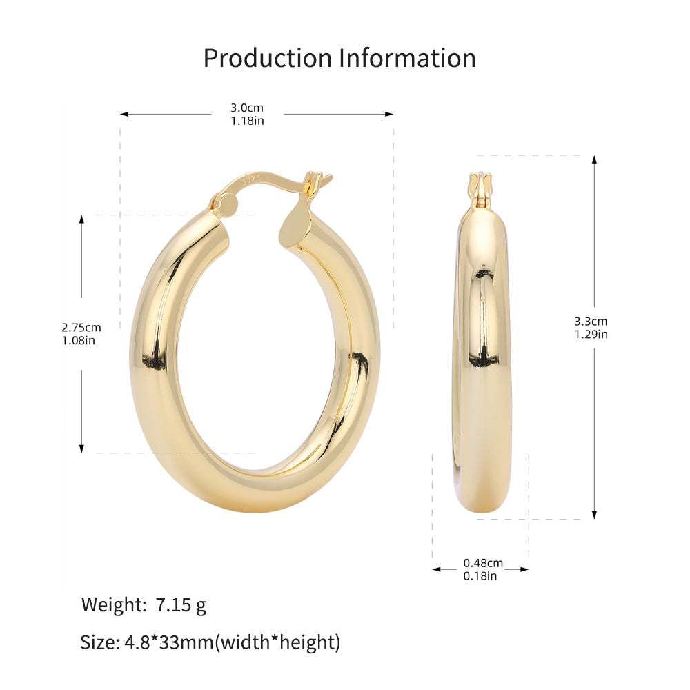 925 Sterling Silver Classic Chunky Hollow Hoop Earrings 60400030