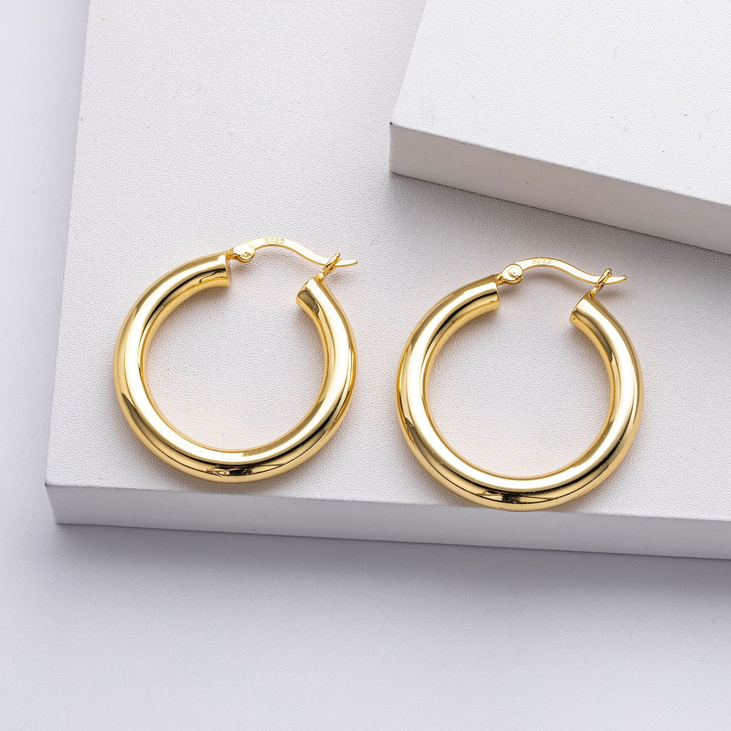 925 Sterling Silver Classic Chunky Hollow Hoop Earrings 60400030
