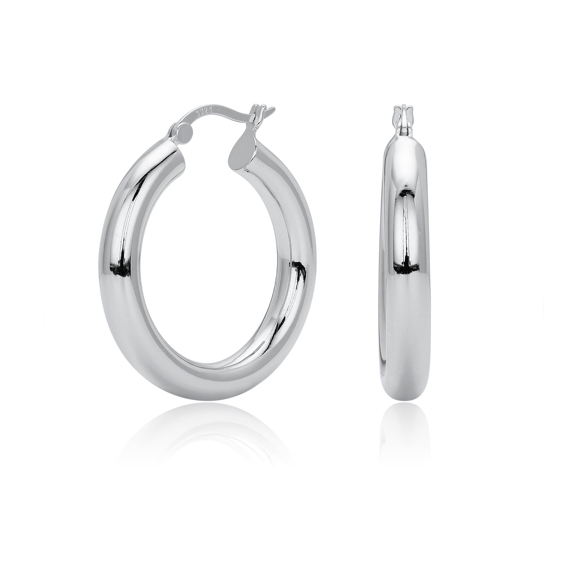 925 Sterling Silver Classic Chunky Hollow Hoop Earrings 60400030