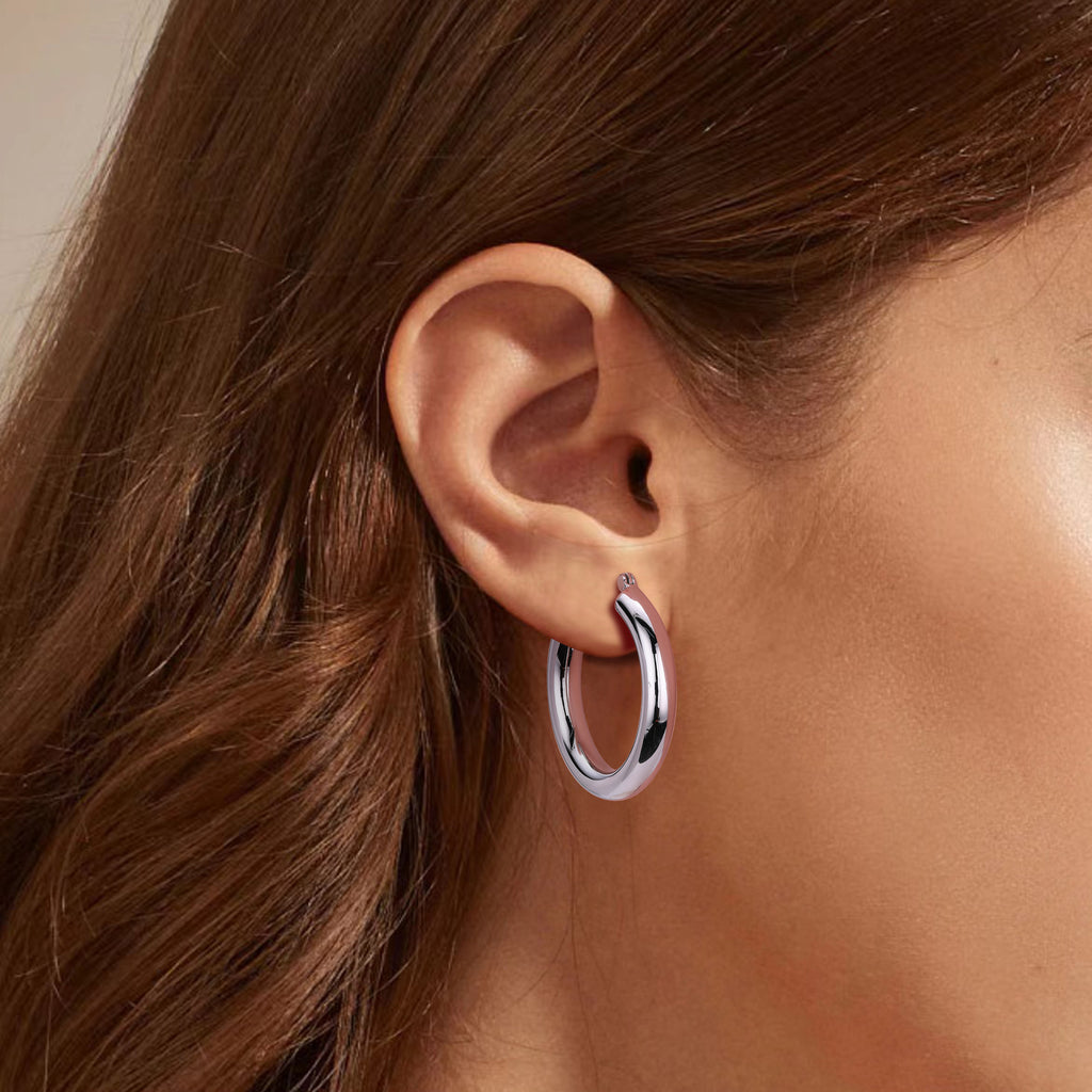 925 Sterling Silver Classic Chunky Hollow Hoop Earrings 60400030