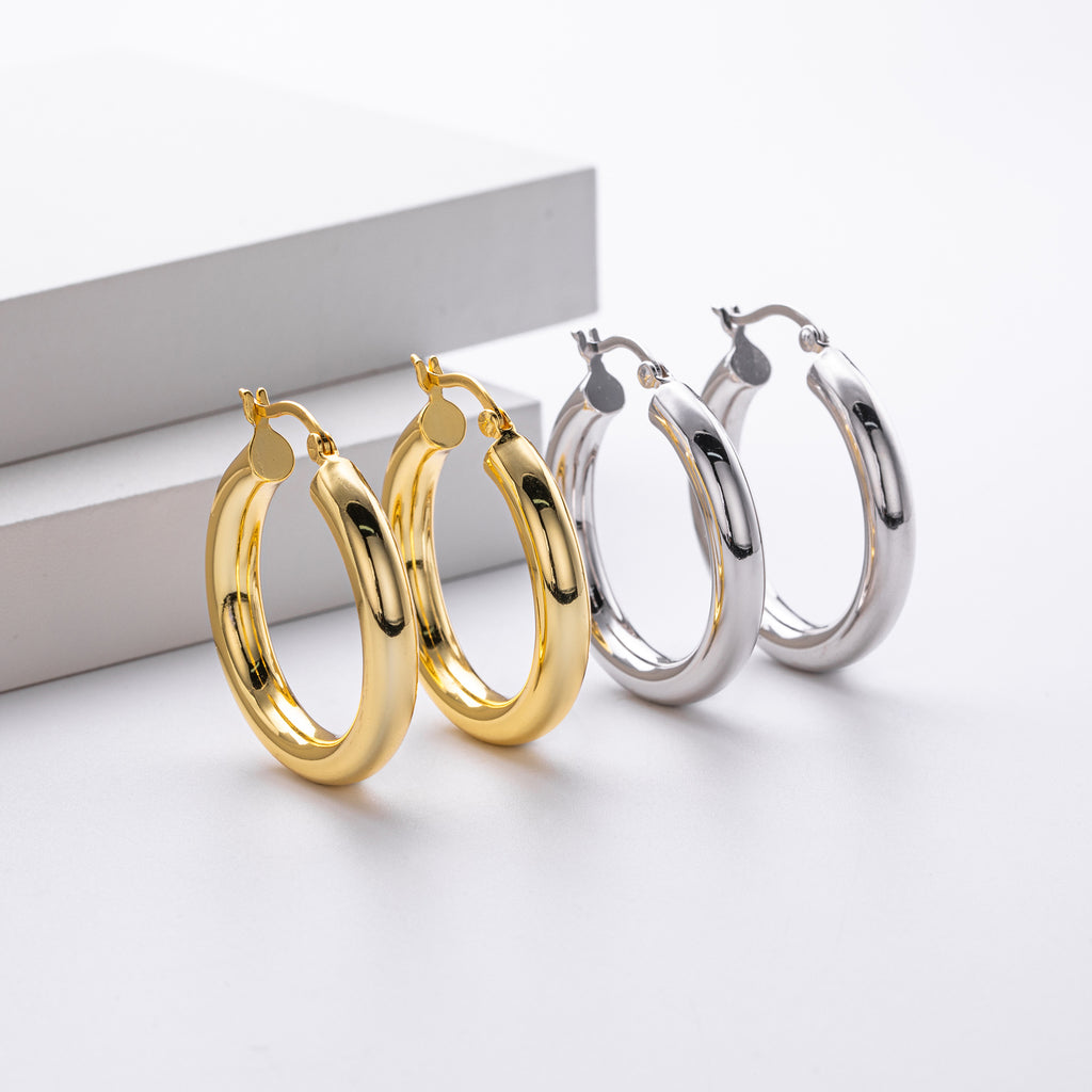 925 Sterling Silver Classic Chunky Hollow Hoop Earrings 60400030