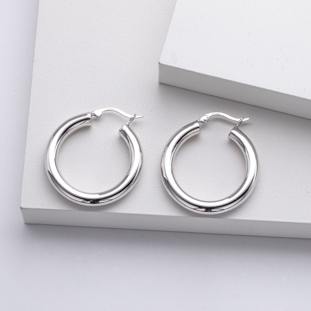 925 Sterling Silver Classic Chunky Hollow Hoop Earrings 60400030