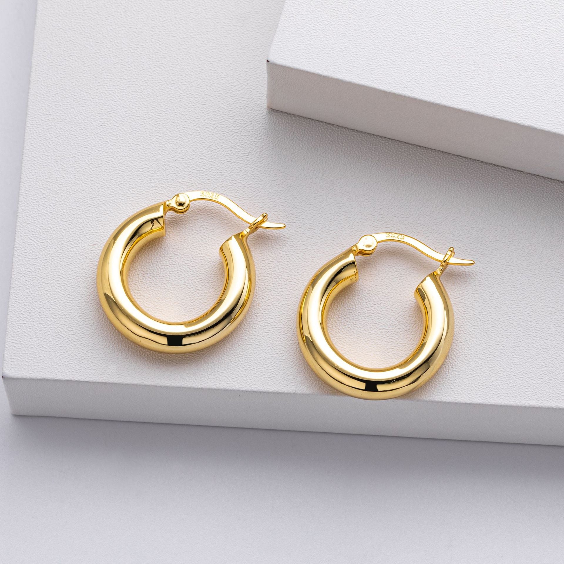 925 Sterling Silver Classic Chunky Hollow Hoop Earrings 60400030